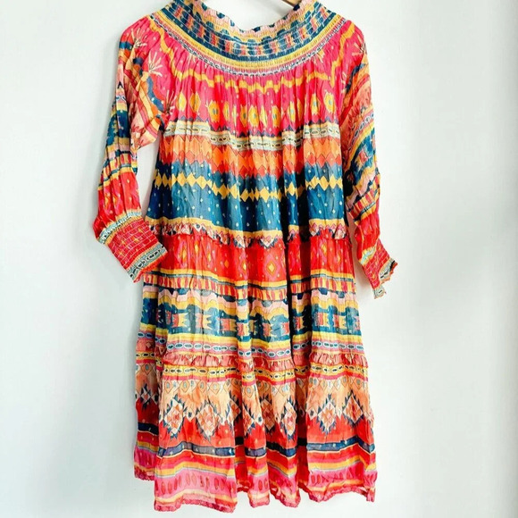 Chufy Memories of Peru Colourful Ethnic Print Off  The Shooulder Chiffon Dress L - Picture 1 of 7